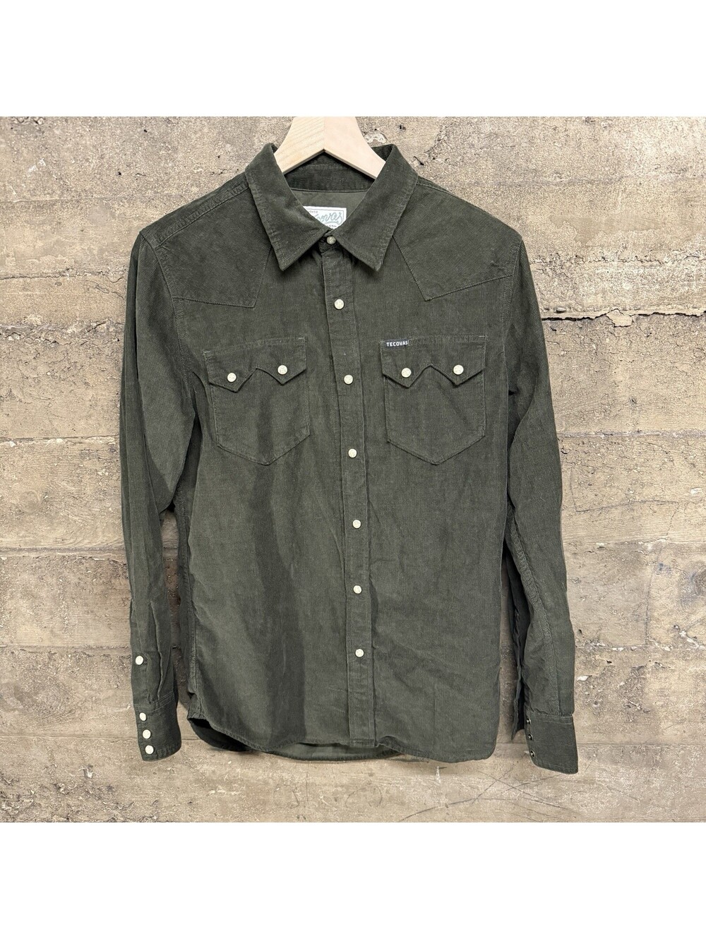 Tecovas Men’s  Corduroy LS Western Pearl Snap Sawtooth Shirt Olive Green Size S